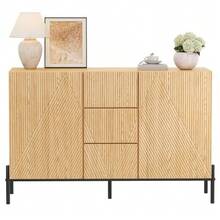 Modern Sideboard With Geometric Structure, Double Doors, Medium Drawer, Large Storage Space, Multifunctional Storage Unit For Living/Dining Room - 自然色 - 查看 1
