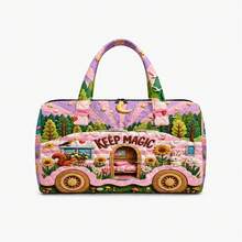 1件 2D平面印花刺繡效果（非真實刺繡）女款大容量旅行包，戶外旅行行李收納袋，健身瑜伽包，單肩手提包 - 彩色 - 查看 5