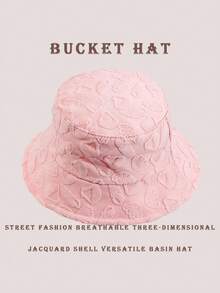 1 pieza Sombrero de cubo de estilo casual de calle con decoración de jacquard de poliéster, patrón geométrico 3D, adecuado para primavera, verano, otoño e invierno - rosa concha marina - Ver 1