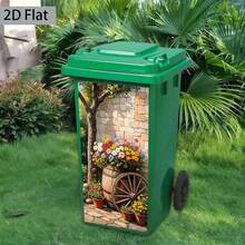 1pc Trash Can Sticker [37*82 Cm] Flower Bucket & Stone Path Theme Design Self-Adhesive Kitchen Trash Can Decoration (Suitable For Trash Cans, Walls, Home Decor) - A - View 4