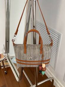 Dedoo Bolso de mano mini de nylon con bloques de color, moda clásica de primavera/otoño, bolso bandolera de hombro largo con diseño minimalista y versátil de concha - Marrón - Ver 6