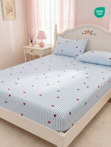 1 pieza Sábana ajustada con estampado de corazón rojo, suave y resistente a las arrugas, transpirable y cómoda, adecuada para camas de tamaño individual/doble/queen/king, lavable a máquina, ideal para uso en el hogar/dormitorio, decoración de dormitorio, textil del hogar acogedor, OEKO-TEX, verano, vuelta a la escuela - Multicolor - Ver 5