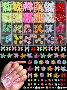 24-Piece Summer Collection, Independence Day, 3D Floral Y2 Nail Art Decorations, Assorted Colored Flowers, Five-Petaled Flowers, Five-Pointed Flowers, Nail Art Supplies, Nail Art Accessories, Perfect For Weddings, Parties, Galas, And Gifts - Multicolor - View 7