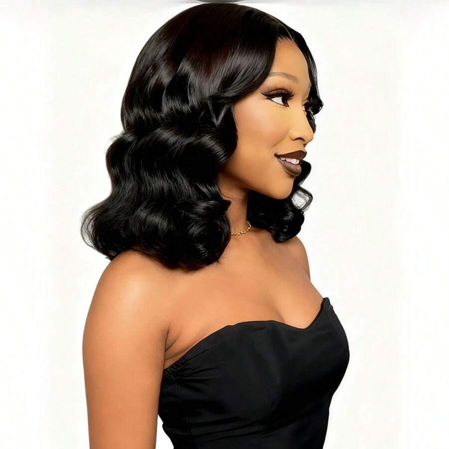 18 Inch Black Middle Part Curly Wig, High Temperature Synthetic High Density Hair, Natural Soft Smooth Styling, Comfortable Fit And Non-Deformable, Suitable For Daily Wear And Music Festival, Voluminous And Full, Universal For All Women, Fashionable And Versatile Clothing Accessory, Elegant Hairstyle - Black - View 1