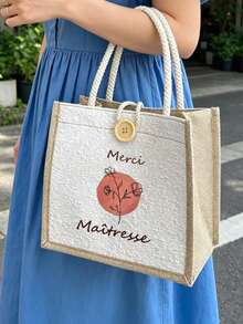 Cute Linen Casual Tote Bag, Reusable And Foldable. Suitable For Commuting, School Or Shopping, Can Be Used As Thank You Gift And Teacher's Day Gift - Multicolor - View 10