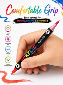 24-240 Colors Dual Tip Acrylic Marker Set, Durable And Fade-Resistant, Ideal For Artists Painting, Illustration, Craft Arts, Back To School Coloring Books And Other DIY Projects. Suitable For Paper, Fabric, Wood, Stone, Plastic, Glass, Ceramic, Pumpkin And Other Materials. Suitable For Students And Adults, Also An Ideal Gift For Thanksgiving, Halloween, Christmas. - Double-ended acrylic pen - View 6