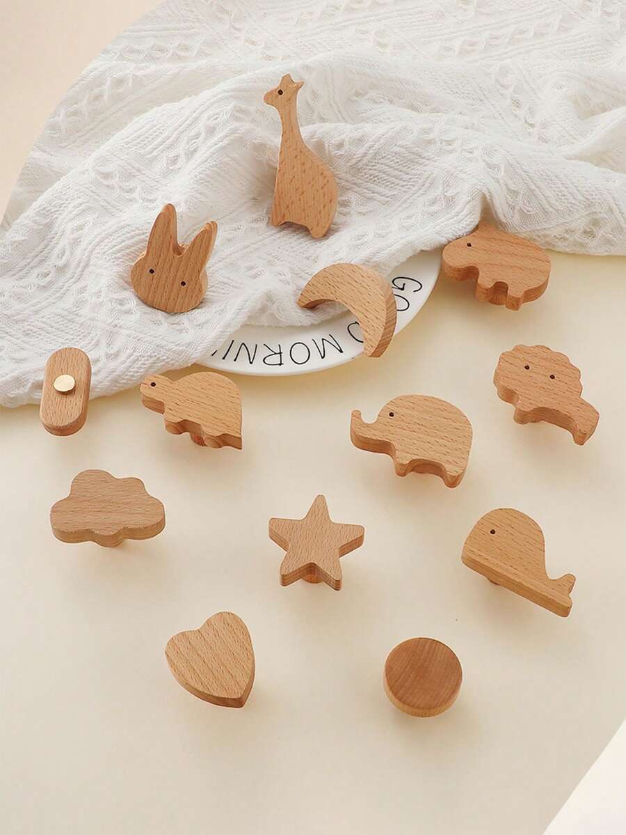 1Set Cute Wooden Animal Furniture Knobs, Natural Wood Cabinet Drawer Pull Handles With Mounting Screws, Woodland & Crawl Animal Design, Decorative Hardware For Kids Room, Nursery, Bedroom, Kitchen, Wardrobe And Cupboard - 1 Set - View 1