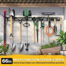 LBT 66" Garage Tool Organizer Wall Mount - 720lbs Garden Tool Organizer With Adjustable Hooks, Heavy Duty Metal Garage Storage Rack, Anti-Rust Shed Rack Holder Hanging Rake Broom Mower Snowboard - 99inch - View 7