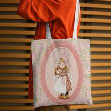 1pc Vintage Handbag - Doll Portrait Style, Durable & Washable, Spacious Shopping Bag, Suitable For Women's Fashion & Daily Use, Novel Handbag, Exquisite Pattern Design - Multicolor - View 7