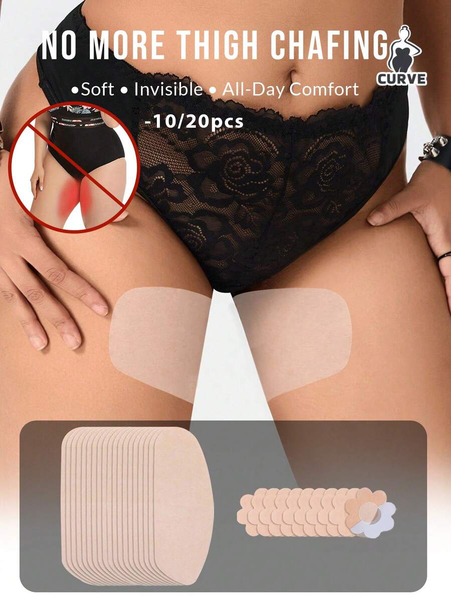10/20pcs Invisible Long Thigh Patches, Sweat-Absorbing, Leg Protection, Pressure Relief, Multi-Functional Anti-Chafing Thigh Patches, Free Flower-Shaped Nipple Covers