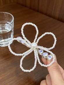 1pc Luxury Sparkling Rhinestone Handmade Wrapped Pearl Flower Hair Clip, Premium Fashion Versatile Side Bangs Clip,Hair Claws - Multicolor - View 3