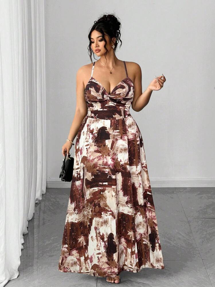 Vestido de mujer talla con nuevo diseño de estampado floral, nudo delantero, cintura con lazo y bajo con abertura, adecuado para vacaciones y citas - Multicolor 8 - Añade 1