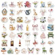 50 piezas de pegatinas de estilo campestre francés juguetón, calcomanías de gatos florales de acuarela y muebles vintage, adecuadas para decoración de cuadernos, relleno de bolsas de regalo y entusiastas de manualidades de estilo campestre, útiles escolares - 7*6*1 - Ver 8