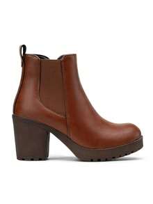 Women's Chunky Low Heel Chelsea Ankle Booties, Fashion Platform Fall Boots With Side Elastic Panels - Rust Brown - View 5