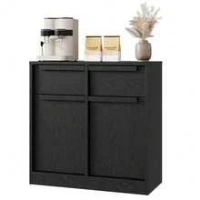 Vielseitiges Sideboard für Esszimmer – Buffet Kommode mit 4 Türen & 4 Schubladen – Großer Aufbewahrungsschrank – Modernes Design für Küche, Wohnzimmer oder als Kaffeekonsole - Schwarz - Übersicht 7