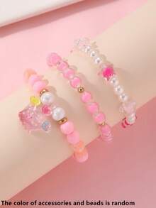 3pcs/Set Girls Colorful Beads Beaded Star Pendant Bracelet Set Combination Suitable For Daily Decoration - Multicolor - View 5