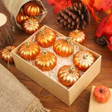 6pcs Mini Orange Pumpkins Hanging Decorations - Realistic Round Plastic Fall Pumpkins Suitable For Thanksgiving, Christmas Tree & Harvest Party Decor, Lightweight Hanging Ornaments (No Feathers) - Multicolor - View 5