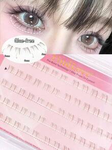FindLove 60 Clusters Brown Lower Eyelashes With Glue Pre-Glued Lower Eyelash Patches Natural Reusable Single Cluster J-Shape Segmented Self-Adhesive False Eyelashes Ultra-Light Lower Eyelashes Japanese And Korean Makeup Tools Easy To Apply - J - View 1