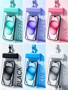 Funda impermeable para teléfono con cordón - Adecuada para buceo, natación, playa, se ajusta a todos los teléfonos de menos de 9.45 pulgadas, funda de teléfono impermeable y resistente a golpes para exteriores, esencial de playa, accesorio de playa, flotador de piscina - Multicolor - Ver 4