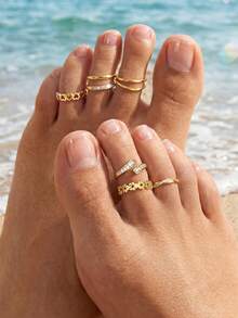1 Pieza Anillos para los Dedos de los Pies para Mujeres Chapados en Oro de 18K Simples con CZ Banda Triple Abierta Anillos Ajustables para los Dedos de los Pies Joyería de Verano para la Playa para Mujeres y Hombres - Dorado - View 2
