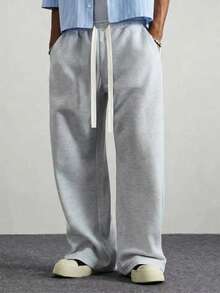 Men's Casual Sports Jogger Pants - 100% Polyester, Elastic Waistband With Drawstring Design, Side Pockets, Autumn/Winter Sports Style Long Pants, Comfortable Fabric, Durable Material, Suitable For Sports, Fitness, Outdoor Activities And Daily Wear, Perfect Gift For Father Or Boyfriend - Light Grey - View 5