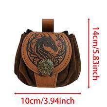 Túi đựng lương thực trung cổ bằng da PU phong cách vintage, túi tròn cầm tay sáng tạo kiểu Viking, túi đựng có dây rút, phụ kiện cosplay phong cách Bắc Âu Viking retro, phụ kiện trang phục nhập vai LARP cho hội chợ Phục hưng, Halloween, mùa hè, mùa thu đi học - màu nâu - Xem 5