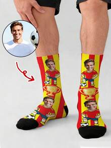 1 Pair Customized Photo Face Socks, Summer World Cup Football Sports Socks, Customized Printed Socks, Suitable For Humans, Graduation Gift - Multicolor - View 3