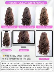 alicegarden 28-Inch Long Synthetic Wig Featuring A Natural Wavy Style In A A Stunning Chocolate Brown. Designed With Bangs , This False Hairpiece Is Perfect For Ms Daily Use, Offering A Natural And Natural Durable Wig Gift For Ladies. (No Accessories) - Chocolate Brown - View 10