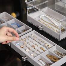 1pc 3-Layer Transparent Velvet Jewelry Storage Box, Jewelry Storage Tray Organizer Box, Multi-Functional Earring Necklace Bracelet Pendant Storage Box, Suitable For Ear Studs, Rings, Earrings, Necklaces And Other Accessories Storage, Can Be Used As Valentine's Day Gift, Birthday Gift - Multicolor - View 3