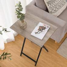 2 Set Folding Side Tables Industrial Metal Frame Rustic Brown TV Tray Table For Eating Laptop Coffee Sofa End Table Small Space Living Room - 灰褐色 + 黑色 - 查看 9