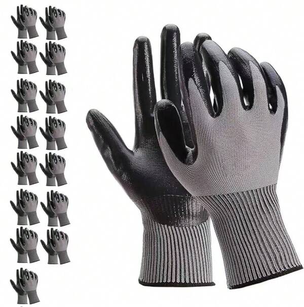 15Pack  Work Gloves, Bulk Safety Gloves For Men & Women, Heavy Duty Non-Slip Gloves For Construction, Warehouse, Landscaping & DIY Projects