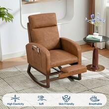 Rocking Chair With Foot Rest, Modern Teddy Glider Rocking Chair With Wood Legs And Side Pocket - 巧克力棕 - View 5