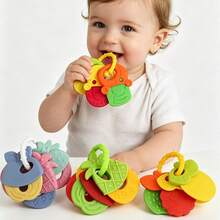 1pc Baby Teething Silicone Rattle Toy, Fruit Shaped, Suitable For Infants, Can Be Used For Teething And Fixing Teeth, With Rattle, Suitable As Easter Gift Or Baby Shower Gift. 3 Random Color Sets Per Item. - Multicolor - View 13