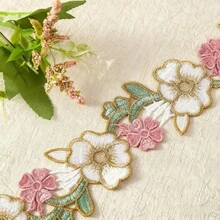 1/5碼彩色刺繡蕾絲，葉子與花朵造型，適用於衣物縫製、禮盒包裝、燈飾裝飾、手工DIY、晚禮服配件 - 多色D - 查看 14