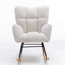 009 Mid Century Modern Rocking Chair In Teddy Fabric With Tufted Cover, Padded Seat For Living Room And Bedroom - 白色 - 查看 1