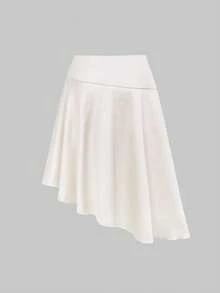 QUNGIGU Women's Casual Satin Skirt With Asymmetrical Hem, Elegant Summer Outfit, Suitable For Dating, Outings And Daily Wear - Apricot - View 8