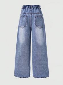 Tween Girl Gradient Color Pocket Casual Wide Leg Jeans - Blue - View 3