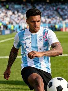 Argentina Men's Football Jersey & South America Lightweight Soft & Match, Training, Casual Wear & Gift & World Cup - Baby Blue - View 10
