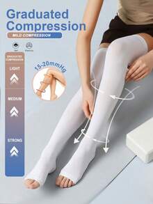1 Pair Professional Women's White 15-20 MmHg Open Toe Compression Knee-High Socks, Breathable And Comfortable, Suitable For Long Sitting And Standing, Graduated Compression Leg Support - Multicolor - View 11