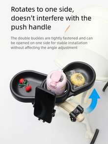 Universal Baby Stroller Tray With Phone Holder, 4-In-1 Cup Holder And Storage Organizer, Rotatable, Suitable For Wheelchairs - Black - View 4