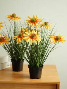 1 Potted Artificial Bristlegrass, Sunflower & Butterfly Grass Mini Plants With Black Pots. Plastic Faux Greenery For Home, Indoor Spaces, Office, Dining Table, Farmhouse Courtyard And Bathroom Decor. - Multicolor - View 5