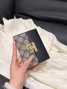 時尚絎縫百搭女款錢包、手拿包、名片夾、Y2K龐克零錢包、刺繡錢包、多功能多格短錢包，適合辦公、旅行、度假、節慶，時尚復古風，中性卡夾 - 黑色 - 查看 5