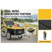 Bicycle Cargo Trailer, Two-Wheel Bicycle Large Cargo Wagon Trailer Oxford Fabric, Folding Storage, &Amp; Removable Cover, Yellow-XY992051 - 5664-0005Y - View 6