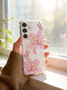 1pc Creative Pink Butterfly Pattern Transparent Four-Corner Shockproof Raised Screen Design Phone Case, Compatible With Google Pixel 9 Pro XL/Smart 8/Hot 40i/Spark 20/Spark 20C/Spark Go 2024/Moto G84/Honor X9b/Ace 3V/Galaxy S26 S25 S24Ultra S24Plus S24FE S23 S22 S21 S20 A73 A72 A70 A55 A54 A53 A52 A50 A30 A42 A35 A34 A33 A25 A24 A20 A30 A15 A56 A57 A16 A17 A07 - Clear - View 3