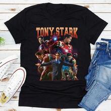 Disney Vintage Tony Stark  Fan Cotton Graphic-Shirt Men Retro Shield Back View Print Tee Cotton Summer Short Sleeve Hop Top - 1 - 查看 2