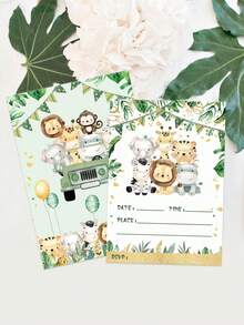 12pcs Jungle Animal Theme Paper Invitation Cards, Jungle Party Invitations, Suitable For Animal Theme Birthday Party, Gender Reveal Party, Baby Shower, Wedding Party, Birthday Party Invitations, Thank You Cards, Greeting Cards, Birthday Gift Cards, Jungle Theme Party Supplies, Back To School Season, Party Favors - Jungle Animals - View 11