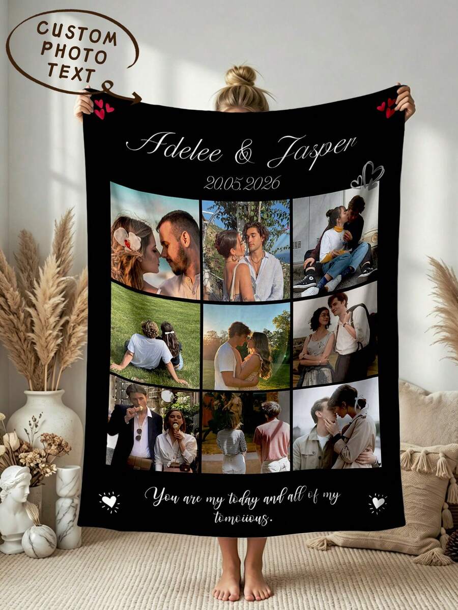1pc Customized Personalized Name Blanket Christmas Gift, Personalized Christmas Bed Blanket Suitable For Bed/Sofa, Friend Gift, Family Gift, Birthday Gift, Gift For Friend, Gift For Her, Gift For Girlfriend, Gift For Mom/Dad - Style 6 - View 1