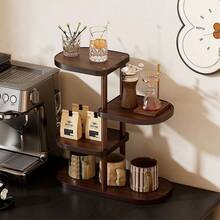 1 Stück Vintage Mehrschichtiger vertikaler Aufbewahrungsständer, Massivholz Material, kompakter Desktop Kaffee Regal, Mehrzweck Mid-Century Stil Aufbewahrungsständer, Küchen Gewürzregal, Tassenhalter, Ausstellungsregal, geeignet für Küche, Esszimmer, Tee Bereich, Bar Tresen Aufbewahrung und Ausstellung - Verschiedenfarbig - Übersicht 1
