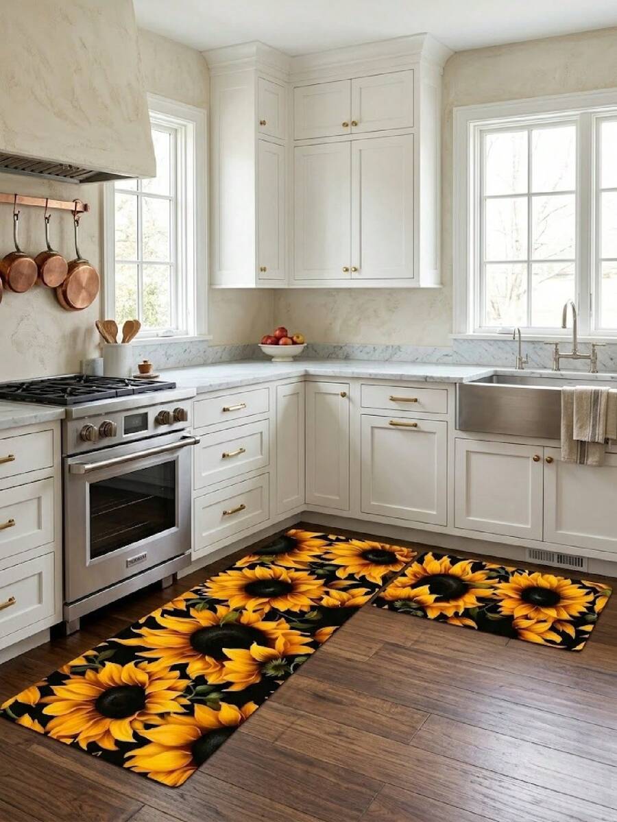 1pc Sunflower Pattern Diatom Mud Bath Mat, Room Decor, Indoor Door Mat, Bathroom Floor Mat, Kitchen Mat, Absorbent & Quick-Drying, Wear-Resistant, Trimmable, Washable Carpet, Home Decor - Multicolor - View 1
