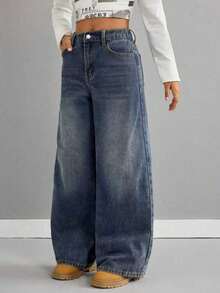 Tween Girl Spring Denim Jeans, New Fashion Style - Blue - View 1